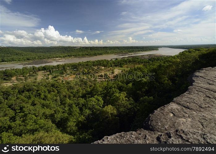 the landscape with the mekong river at the Pha Taem Nationalpark near Khong Chiam in the provinz of Ubon Rachathani in the Region of Isan in Northeast Thailand in Thailand.&#xA;