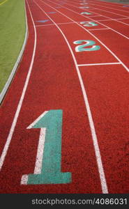 The lane markings up close at school track field