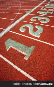 The lane markings up close at school track field