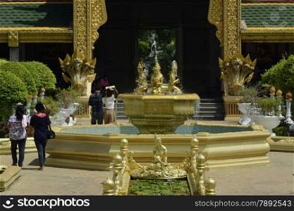 the large Temple or Chedi Phra Maha Chedi Chai Mongkhon on a hill near Roi Et in the Provinz Roi Et northwest of Ubon Ratchathani in the Region of Isan in Northeast Thailand in Thailand.&#xA;