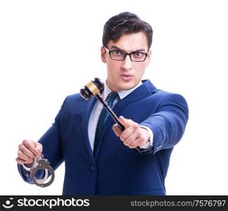 The lawyer law student with a gavel isolated on white background. Lawyer law student with a gavel isolated on white background
