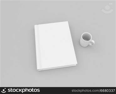 The layout of the book and circles on a gray background. 3d render illustration.. The layout of the book and circles on a gray background.