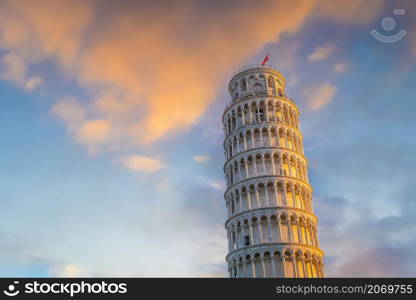 The Leaning Tower in Pisa, Italy at sunset