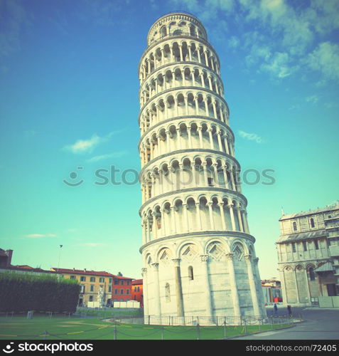 The Leaning Tower of Pisa in Italy. Retro style filtred image