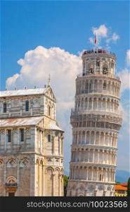 The Leaning Tower, Pisa city downtown skyline cityscape of Italy. Famous travel attraction