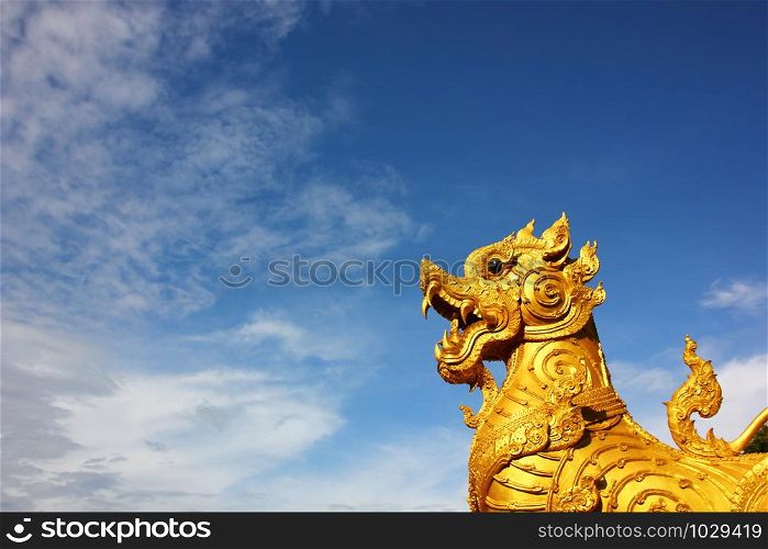 the legendary Thai lion statue of the Himalayan forest
