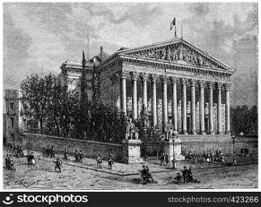 The Legislative Body (Palais Bourbon), vintage engraved illustration. History of France ? 1885.