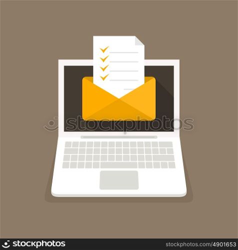 The letter on the laptop screen. Vector illustration.