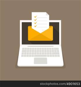 The letter on the laptop screen. Vector illustration.