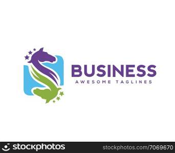 The letter s in the form of a two horses. letter s Horse head logo emblem , Playful and simple letter s logo of a horse head