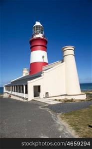 The lighthouse of Cape Agulhas at the most Southern point of Africa.