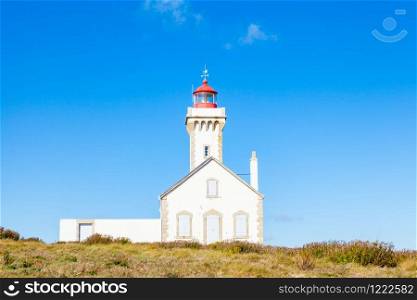 "The lighthouse "Poulains" of the famous island Belle Ile en Mer in France"