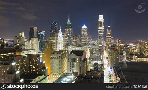 The lights have come up on the buildings and in the offices in downtown urban core of Philadelphia