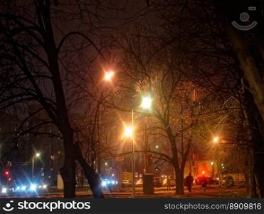 the lights on the streets of Moscow at night . the lights on the streets of Moscow at night in the winter