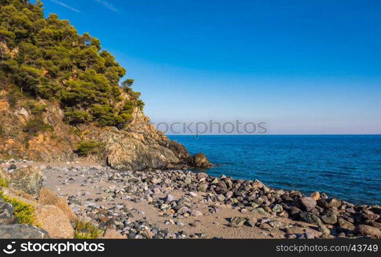 The Ligurian Coast between Varazze and Cogoleto,the stones beach typical of Ligurian coast.