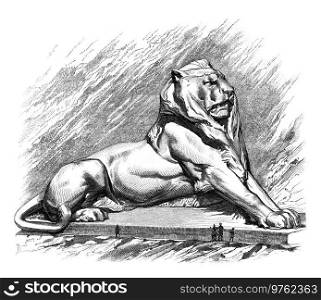 The Lion of Belfort, vintage engraved illustration. Magasin Pittoresque 1877. 