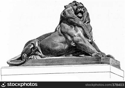 The Lion of Belfort, vintage engraved illustration. Paris - Auguste VITU ? 1890.