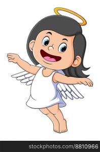 The little angel girl is flying and going to the heaven of illustration