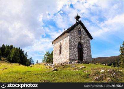 The little church on mountain small village. Religion building