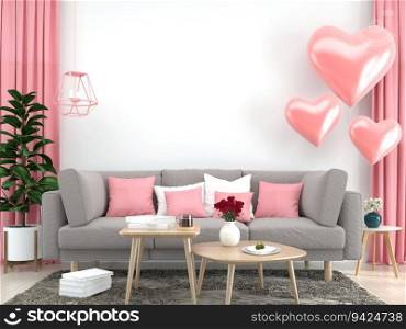The living room is decorated with sofa, 3D style