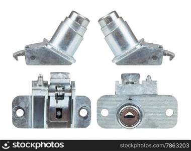 the lock of the car&rsquo;s trunk is isolated on the white background. View from different angles