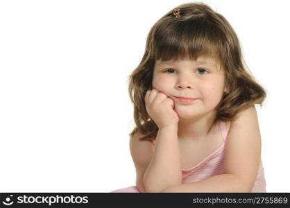 The lovely little girl close up. It is isolated on a white background