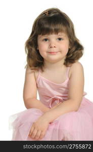 The lovely little girl close up. It is isolated on a white background