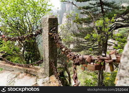 the lover key lock on Huangshan mountains (Yellow mountain), Anhui, China