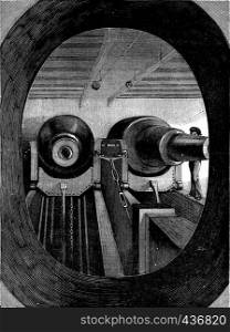 The machinery of destruction, vintage engraved illustration. Journal des Voyage, Travel Journal, (1879-80).