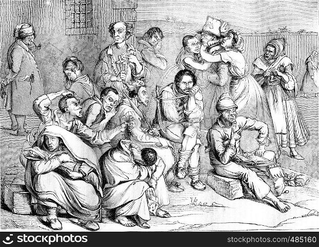 The Madhouse, vintage engraved illustration. Magasin Pittoresque 1836.