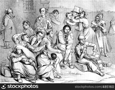 The Madhouse, vintage engraved illustration. Magasin Pittoresque 1836.