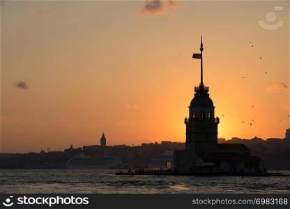 The Maiden&rsquo;s Tower from the Middle Age Byzantine Period is located in the Bosphorus istanbul, Turkey