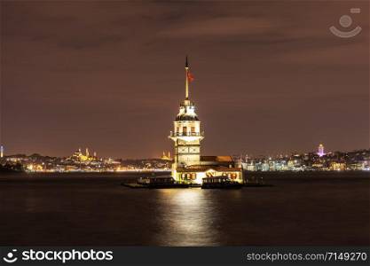 The Maiden&rsquo;s Tower in the Bosphorus strait, Istanbul, evening view.. The Maiden&rsquo;s Tower in the Bosphorus strait, Istanbul, evening view