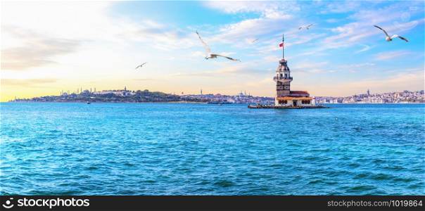 The Maiden&rsquo;s Tower or Leander&rsquo;s Tower, beautiful Istanbul panorama.. The Maiden&rsquo;s Tower or Leander&rsquo;s Tower, beautiful Istanbul panorama