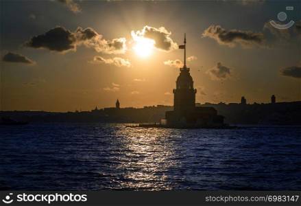 The Maiden?s Tower from the Middle Age Byzantine Period is located in the Bosphorus istanbul, Turkey