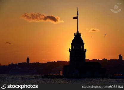 The Maiden?s Tower from the Middle Age Byzantine Period is located in the Bosphorus istanbul, Turkey