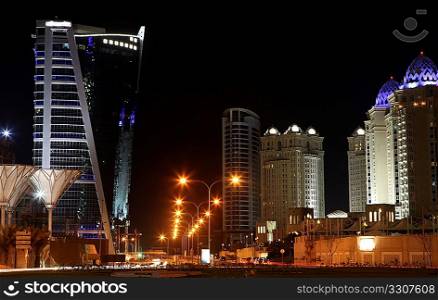 The main five-star hotels area of Doha, in West Bay, pictured at night.