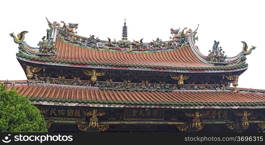 The main pagoda of the Mengjia Longshan Temple in Taipei is one of the oldest buildings in Taiwan and is covered with ornate decorative creatures including dragons and phoenixes. The traditional temple supports several religions including Buddhism, Taoism and Matsu.