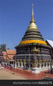 The main stupa at the Buddhist temple of Wat Phra That Lampang Luang near Lampang in northern Thailand.