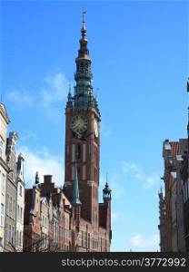The Main Town Hall (Polish: Ratusz Glownego Miasta) in the city of Gdansk, Poland, built in Gothic and Renaissance architectural styles.