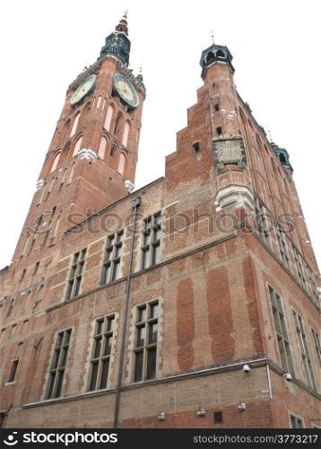 The Main Town Hall (Polish: Ratusz Glownego Miasta) in the city of Gdansk, Poland, built in Gothic and Renaissance architectural styles. Winter scenery