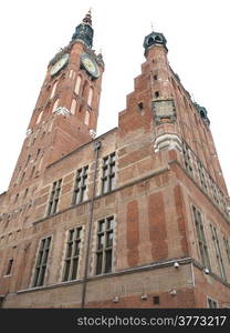 The Main Town Hall (Polish: Ratusz Glownego Miasta) in the city of Gdansk, Poland, built in Gothic and Renaissance architectural styles. Winter scenery