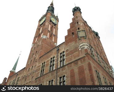 The Main Town Hall (Polish: Ratusz Glownego Miasta) in the city of Gdansk, Poland, built in Gothic and Renaissance architectural styles. Winter scenery