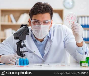 The male doctor working in the lab on virus vaccine. Male doctor working in the lab on virus vaccine