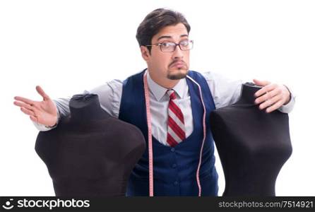 The male tailor isolated on white background. Male tailor isolated on white background