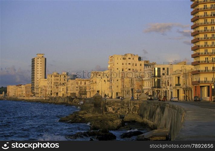 the Malecon road on the coast in the old townl of the city of Havana on Cuba in the caribbean sea. AMERICA CUBA HAVANA