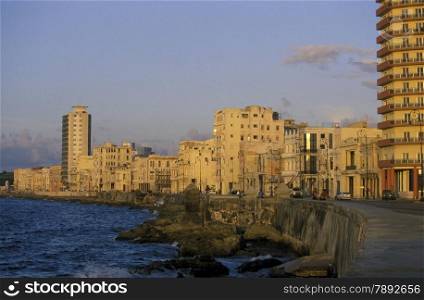 the Malecon road on the coast in the old townl of the city of Havana on Cuba in the caribbean sea. AMERICA CUBA HAVANA