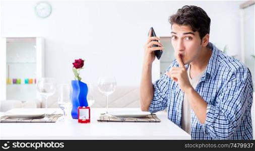 The man alone preparing for romantic date with his sweetheart. Man alone preparing for romantic date with his sweetheart