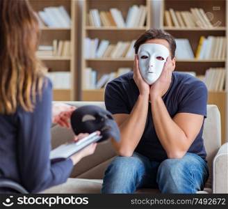 The man attending psychology therapy session with doctor. Man attending psychology therapy session with doctor