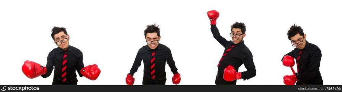 The man businessman with red boxing gloves. Man businessman with red boxing gloves